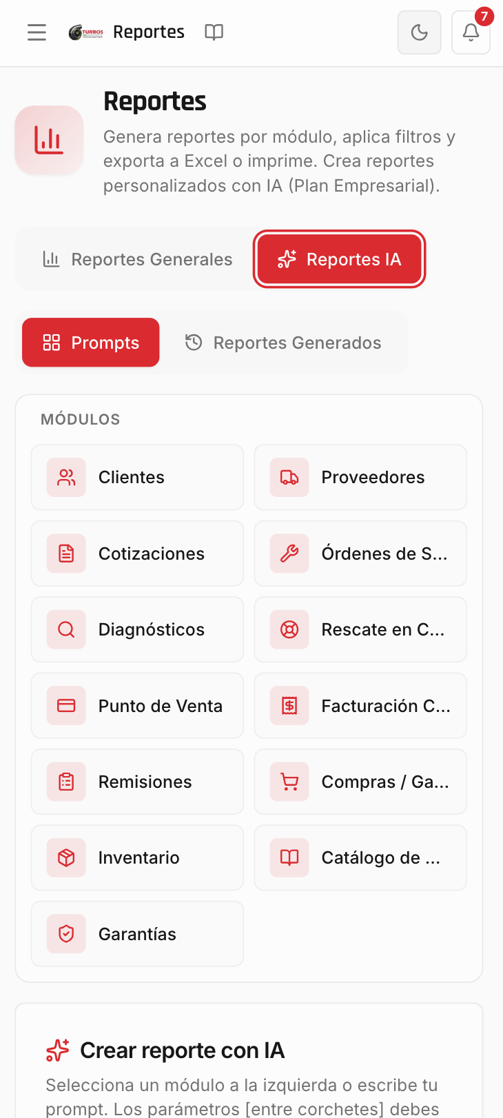 Reportes con IA en versión móvil